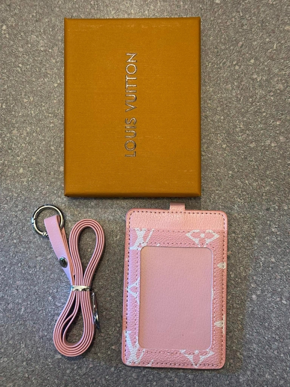 Pink Card Holder with Strap and Key Ring With Box 3.7x2.8 W/ 19 In Lanyard